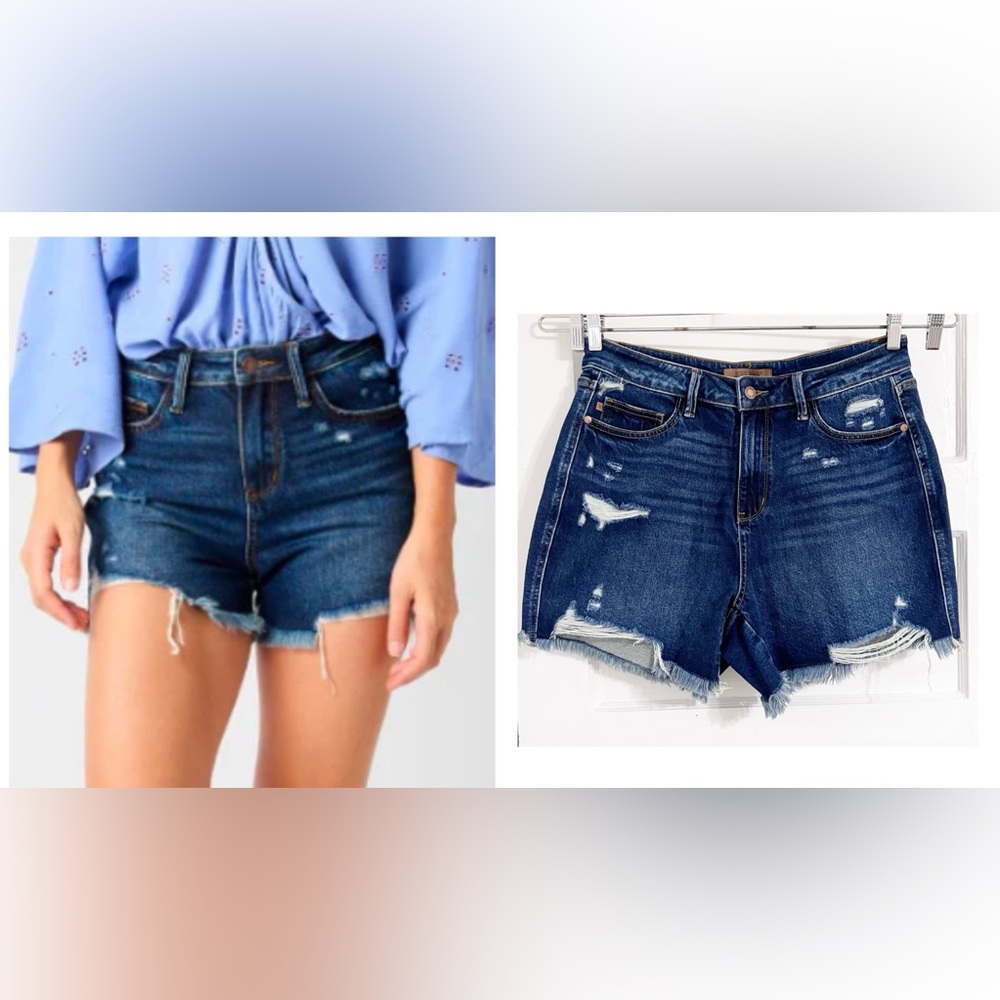 Judy Blue Medium Wash Distressed Jean Shorts Casual Weekend Feminine Cowgirl 1XL